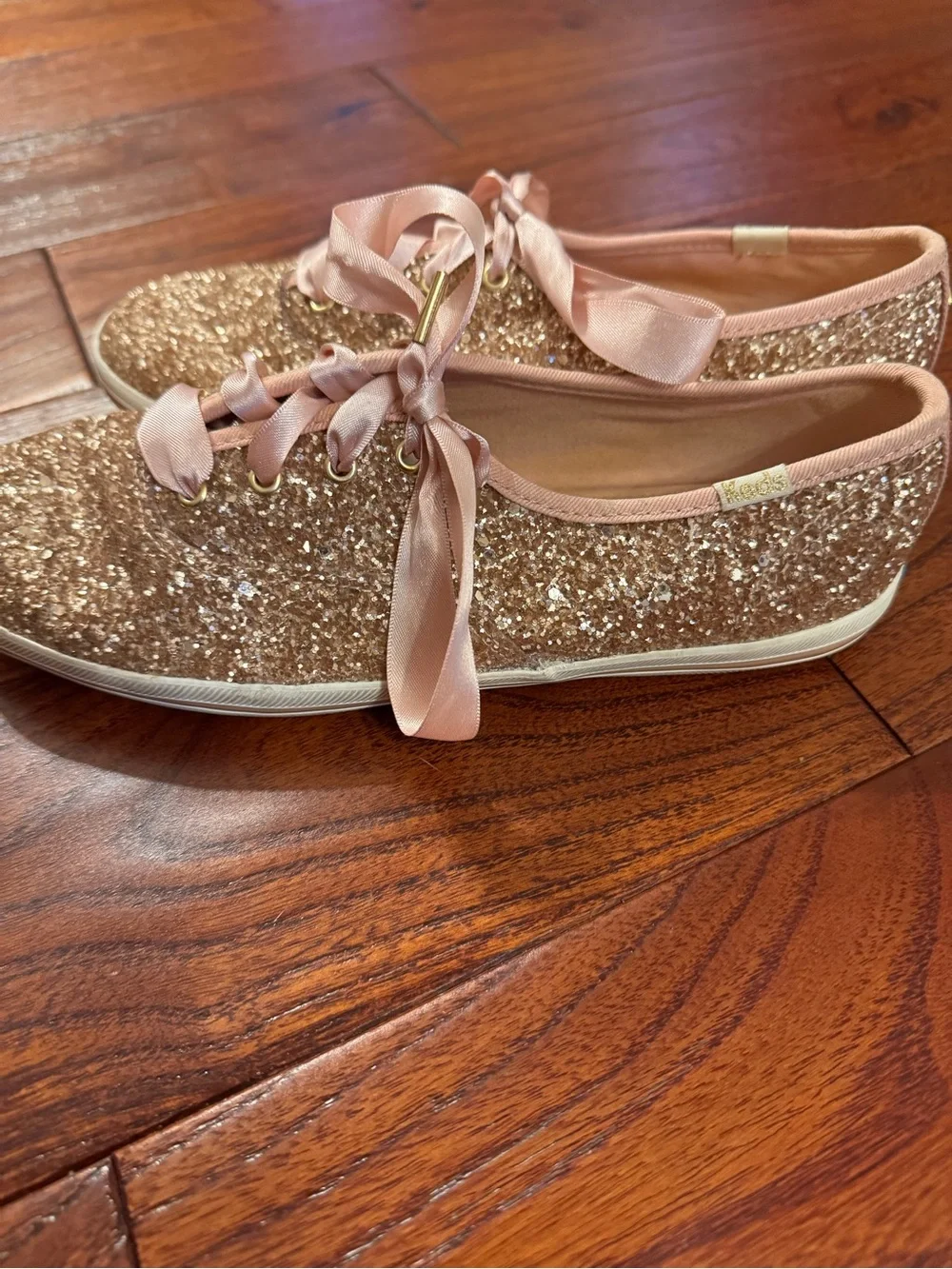 Kate Spade x Keds Pink Rose Glitter Champagne Sneakers 7.0 with Satin Laces
